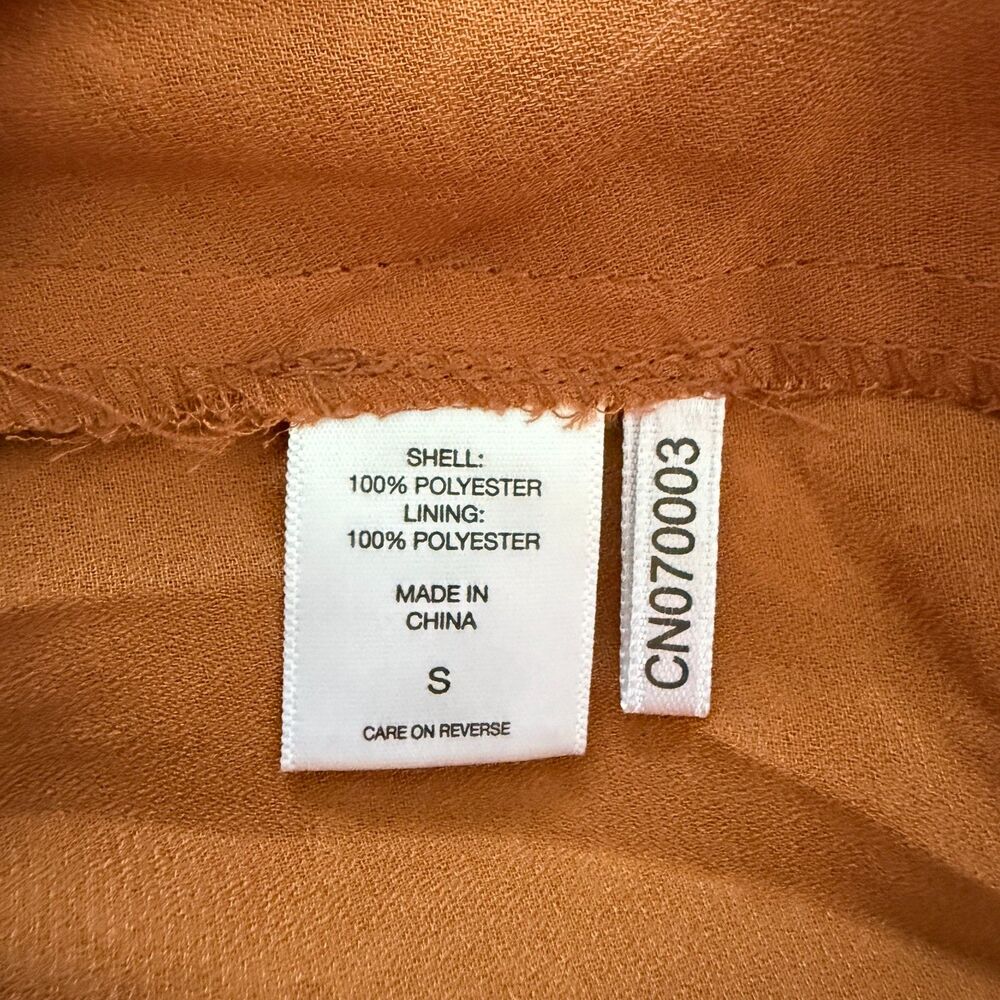 NY&Co Brown Damask Belted Dress Retro Style 3/4 Sleeves V-Neck Chic Sz S - Picture 11 of 12